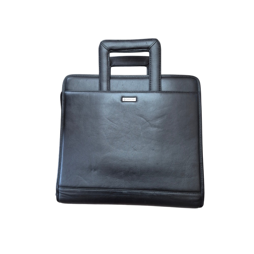 Franklin Covey Black Leather Zippered 3 Ring Binder‎ Planner Briefcase